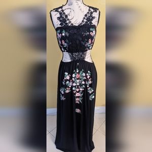 Black Floral Maxi & Crochet Dress Size Medium